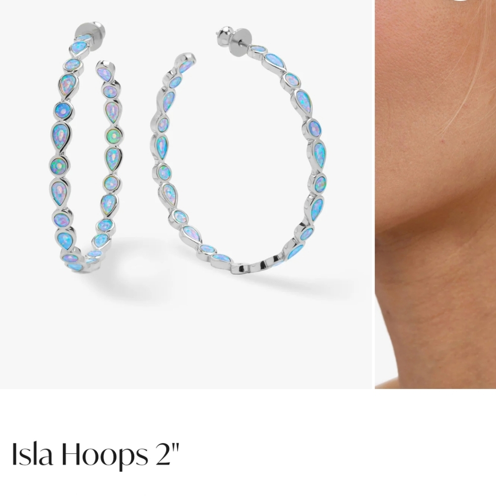 Melinda Maria 2" Blue/Silver Opal Isla Hoops